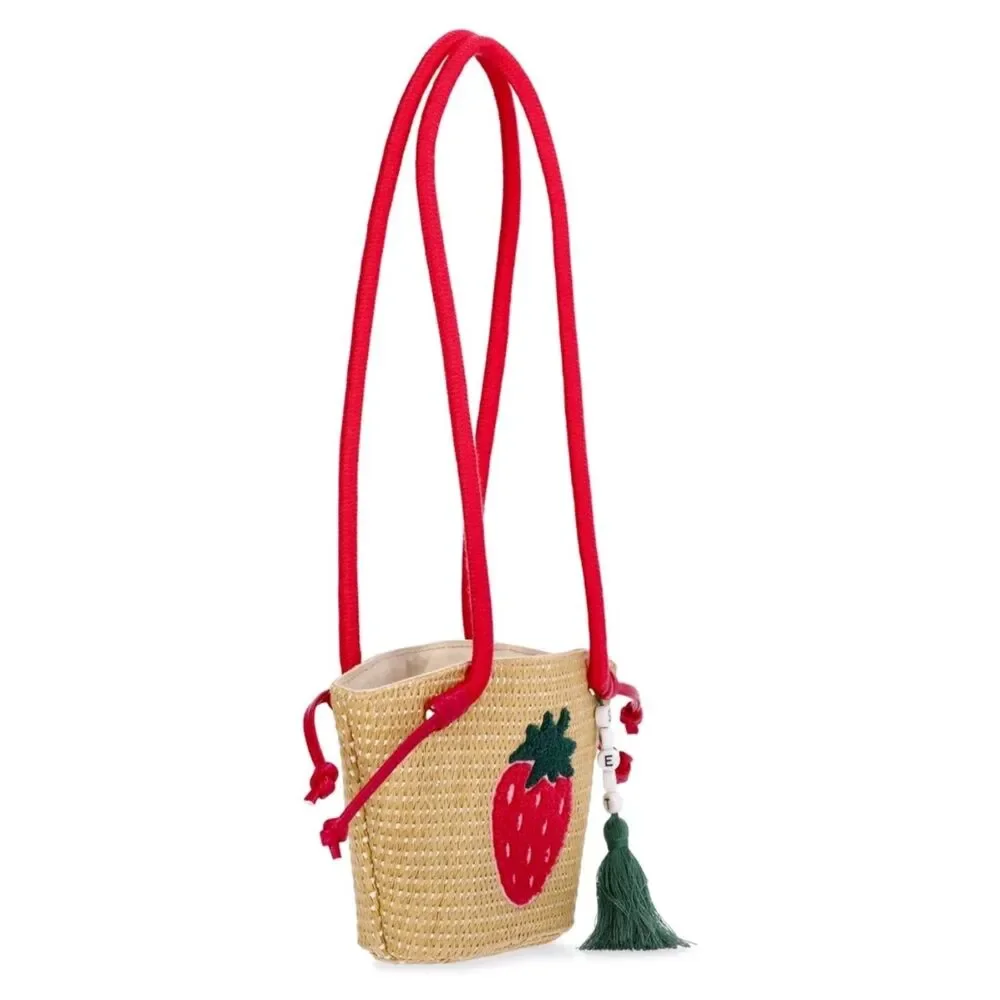 Wonder Nation Girls Strawberry Straw Crossbody Bag, red color